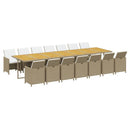 spisebordssæt til haven 15 dele med hynder polyrattan beige