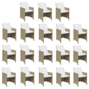 spisebordssæt til haven 19 dele med hynder polyrattan beige