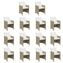 spisebordssæt til haven 19 dele med hynder polyrattan beige