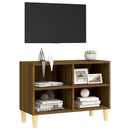 tv-bord med massive træben 69,5x30x50 cm brun eg