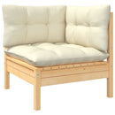 loungesæt til haven 5 dele cremefarvede hynder massivt fyrretræ