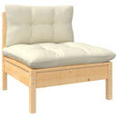 loungesæt til haven 7 dele cremefarvede hynder massivt fyrretræ
