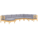 loungesæt til haven 8 dele med grå hynder massivt fyrretræ