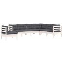 loungesæt til haven 7 dele med hynder massivt fyrretræ hvid