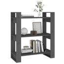 bogreol/rumdeler 80x35x91 cm massivt fyrretræ grå