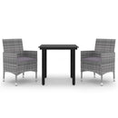 spisebordssæt til haven 3 dele med hynder polyrattan og glas