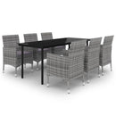 spisebordssæt til haven 7 dele med hynder polyrattan og glas