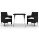 spisebordssæt til haven 3 dele med hynder polyrattan og glas