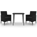 spisebordssæt til haven 3 dele med hynder polyrattan og glas