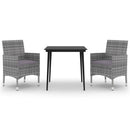 spisebordssæt til haven 3 dele med hynder polyrattan og glas