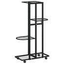 blomsterstativ 4 niveauer med hjul 44x23x80 cm jern sort