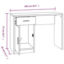 skrivebord med skab 100x40x73 cm konstrueret træ røget egetræ
