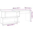 hjørneskrivebord 200x50x76 cm konstrueret træ røget egetræ
