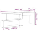 hjørneskrivebord 200x50x76 cm konstrueret træ grå sonoma-eg