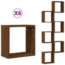 væghylder 6 stk. 30x15x30 cm kubeformet brun egetræsfarve
