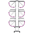 tørrestativ 3 niveauer med hjul 60x70x129 cm sølvfarvet