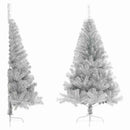 kunstigt halvt juletræ med juletræsfod 150 cm PET sølvfarvet