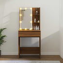makeupbord med LED-lys 60x40x140 cm brun egetræsfarve