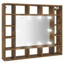 spejlskab med LED-lys 91x15x76,5 cm røget egetræsfarve