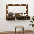 spejlskab med LED-lys 90x31,5x62 cm brun egetræsfarve