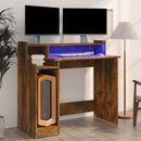 skrivebord med LED-lys 97x45x90 cm konstrueret træ røget eg