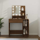 makeupbord med LED-lys 86,5x35x136 cm brun egetræsfarve