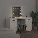 makeupbordssæt med LED-lys massivt fyrretræ hvid