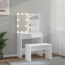 makeupbordssæt med LED-lys konstrueret træ hvid
