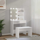 makeupbordssæt med LED-lys konstrueret træ hvid
