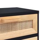 sengebord massivt fyrretræ og naturlig rattan sort
