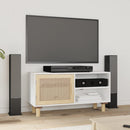 tv-bord 80x30x40 cm massivt fyrretræ og naturlig rattan hvid