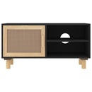 tv-bord 80x30x40 cm massivt fyrretræ og naturlig rattan sort