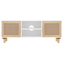 tv-bord 105x30x40 cm massivt fyrretræ og naturlig rattan hvid
