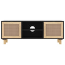 tv-bord 105x30x40 cm massivt fyrretræ og naturlig rattan sort