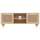 tv-bord 105x30x40 cm massivt fyrretræ og naturlig rattan brun