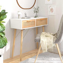 konsolbord 80x30x75 cm massivt fyrretræ og naturlig rattan hvid