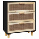 skænk 60x30x70 cm massivt fyrretræ og naturlig rattan sort