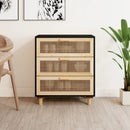 skænk 60x30x70 cm massivt fyrretræ og naturlig rattan sort