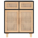 skænk 60x30x75 cm massivt fyrretræ og naturlig rattan sort