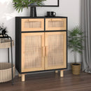 skænk 60x30x75 cm massivt fyrretræ og naturlig rattan sort