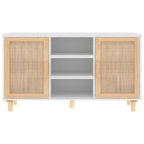skænk 105x30x60 cm massivt fyrretræ og naturlig rattan hvid