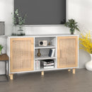 skænk 105x30x60 cm massivt fyrretræ og naturlig rattan hvid