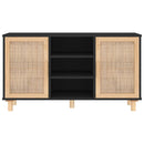 skænk 105x30x60 cm massivt fyrretræ og naturlig rattan sort