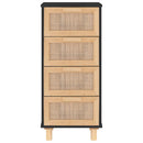 skænk 40x30x90 cm massivt fyrretræ og naturlig rattan sort