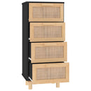 skænk 40x30x90 cm massivt fyrretræ og naturlig rattan sort