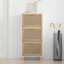 skoskab 52x25x115 cm konstrueret træ og naturlig rattan hvid