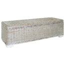 opbevaringsboks 110 cm naturlig kubu-rattan massivt mahogni hvid