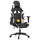 gamingstol m. massagefunktion og fodstøtte kunstlæder sort hvid