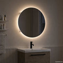 badeværelsesskab med rundt spejl og LED-lys 47x47x17,5 cm hvid