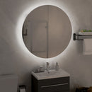 badeværelsesskab med rundt spejl og LED-lys 54x54x17,5 cm sort